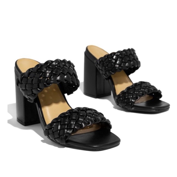 Black Woven Chunky Heel - Picture 3 of 10